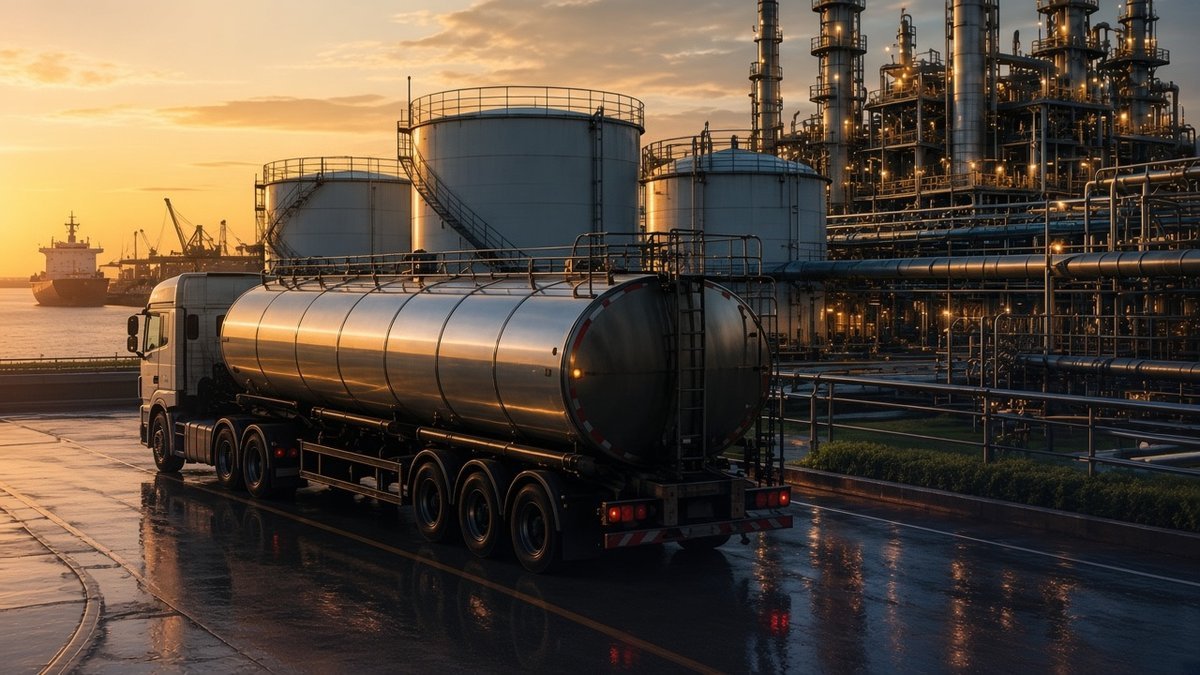 Fuel tanker at a refinery